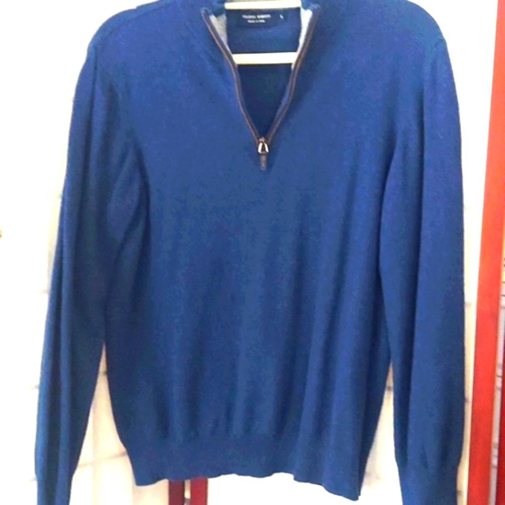 Filippo Riberti 1/4 Zip Wool Cashmere Blend Pullover Blue Sweater Men's L